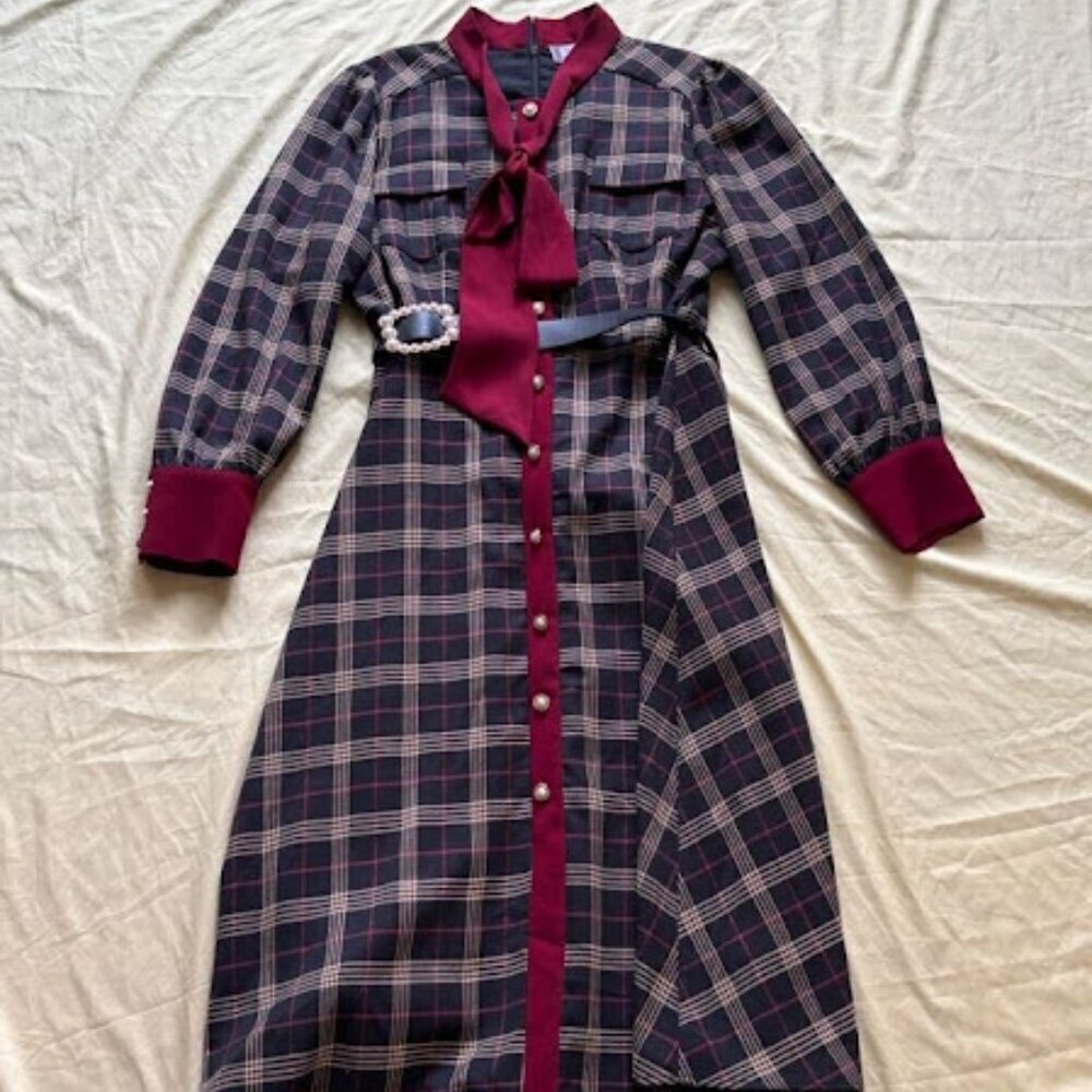 UVM Collection | Plaid Belted Midi Dress | Size L - Picture 2 of 9